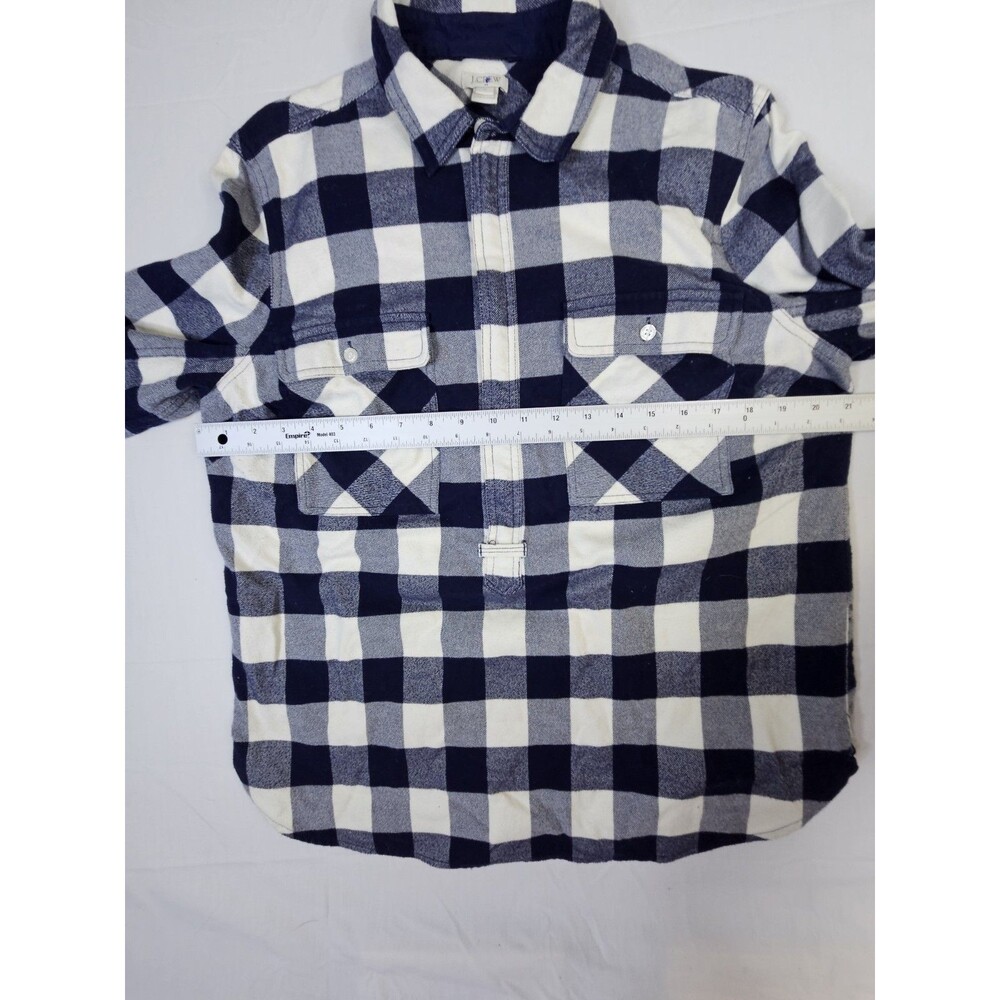 J Crew Shirt Women's Medium Blue Flannel Buffalo Check Plaid 1/2 Zip Popover - Picture 5 of 14